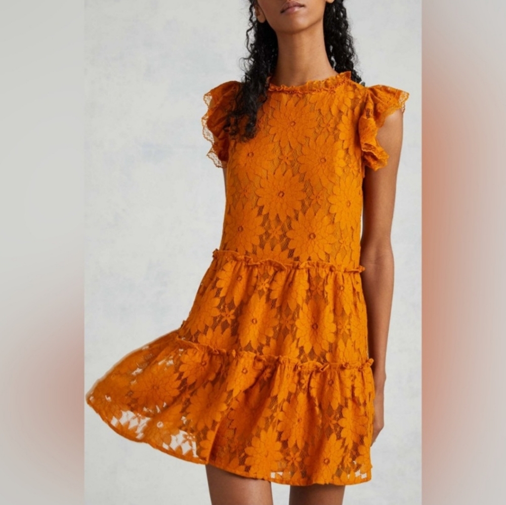NWT Orange Lace Floral Dress By Blue Tassel
